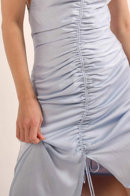 Gala Girl Textured Satin Drawstring Maxi Slip Dress