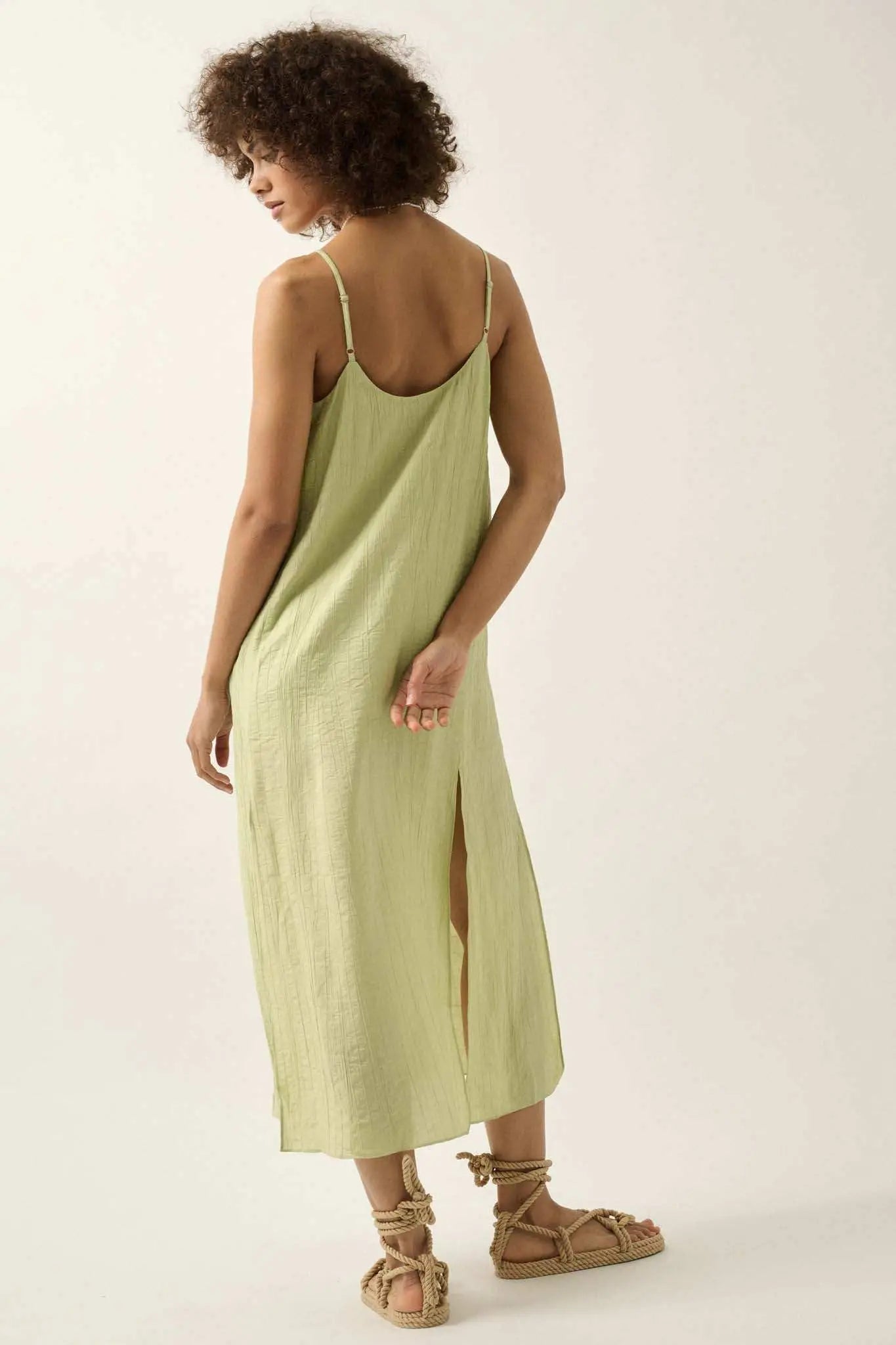 Carefree Spirit Textured Crepe Midi Slip Dress