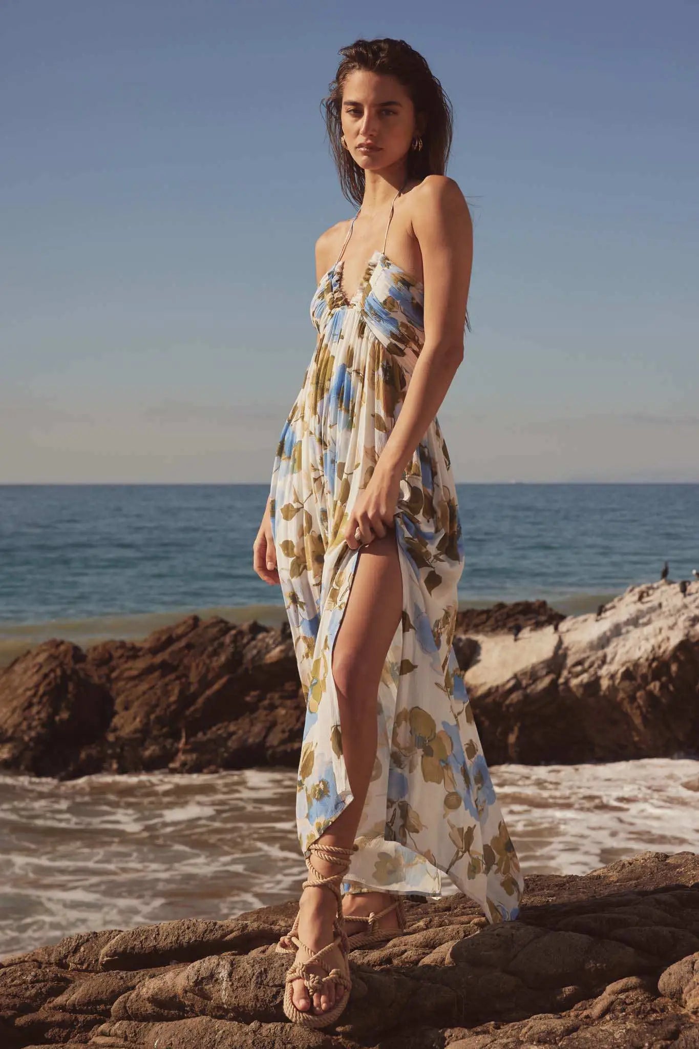 Growing Season Floral Crepe Halter Maxi Dress