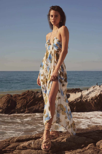 Growing Season Floral Crepe Halter Maxi Dress