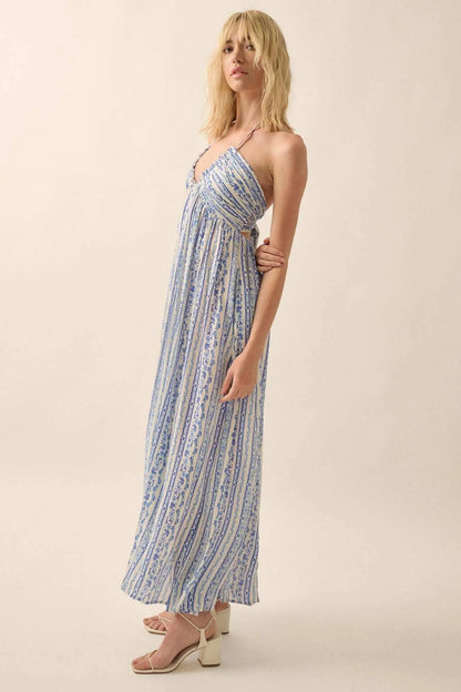 Heavenly Fields Floral-Stripe Halter Maxi Dress