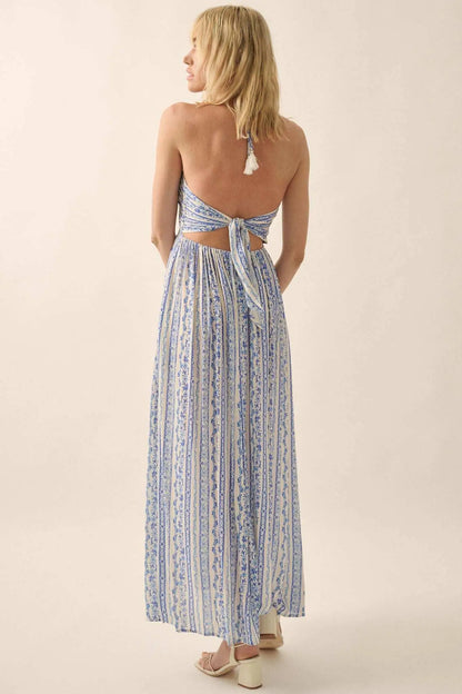 Heavenly Fields Floral-Stripe Halter Maxi Dress