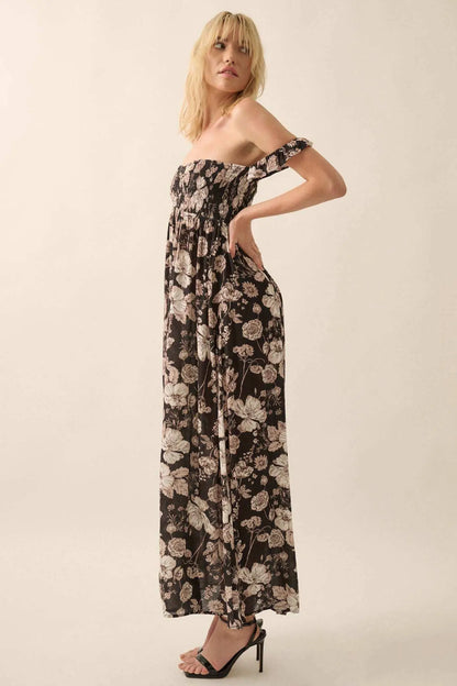 Chic Petals Smocked Floral Off-Shoulder Maxi Dress