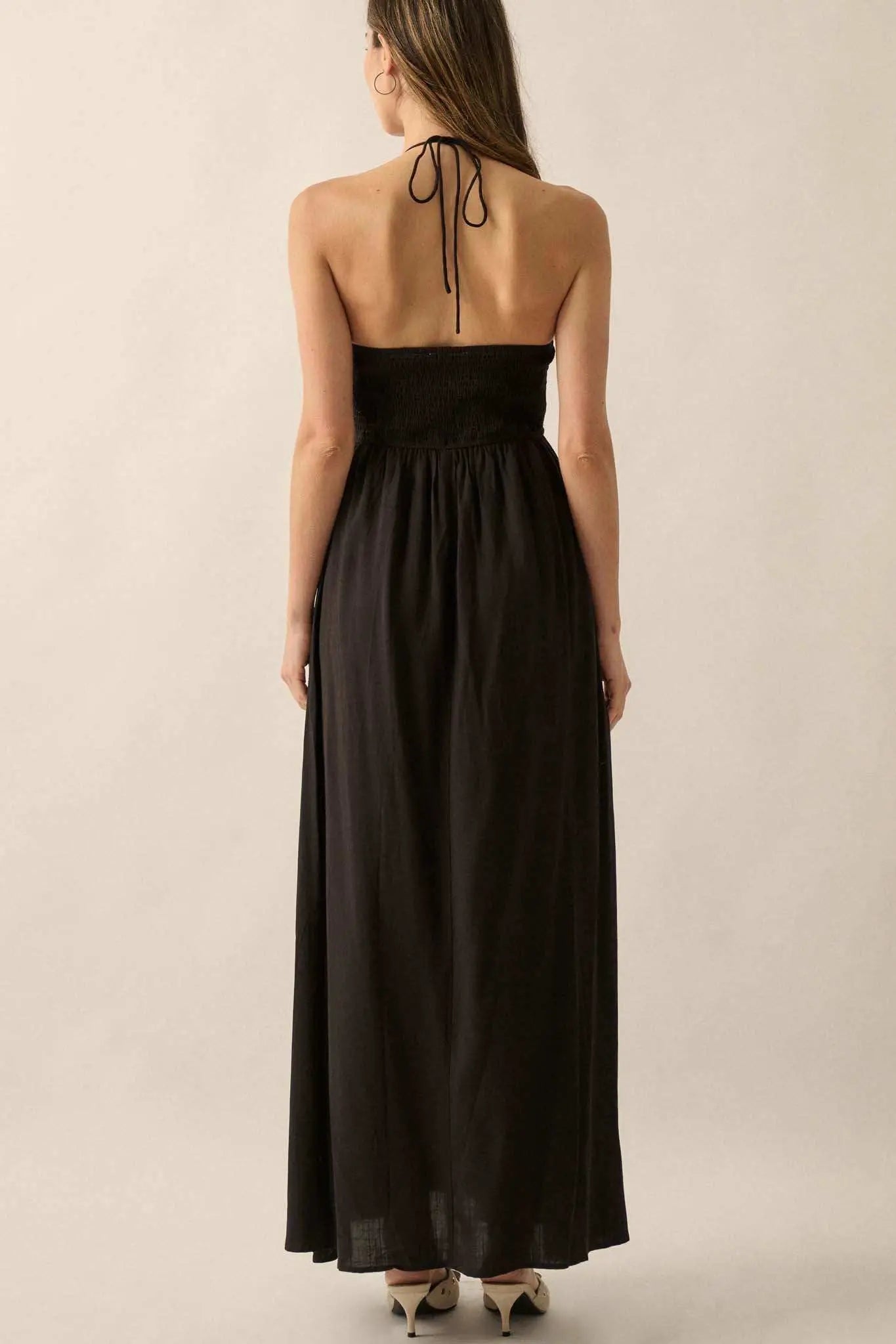 Like a Rose Embroidered Halter Maxi Dress
