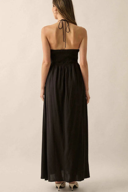 Like a Rose Embroidered Halter Maxi Dress