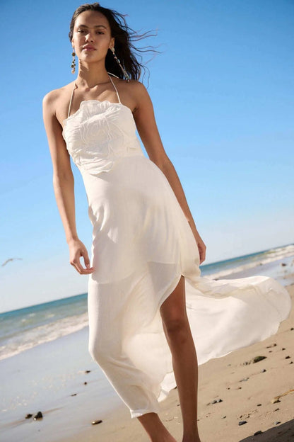 Like a Rose Embroidered Halter Maxi Dress