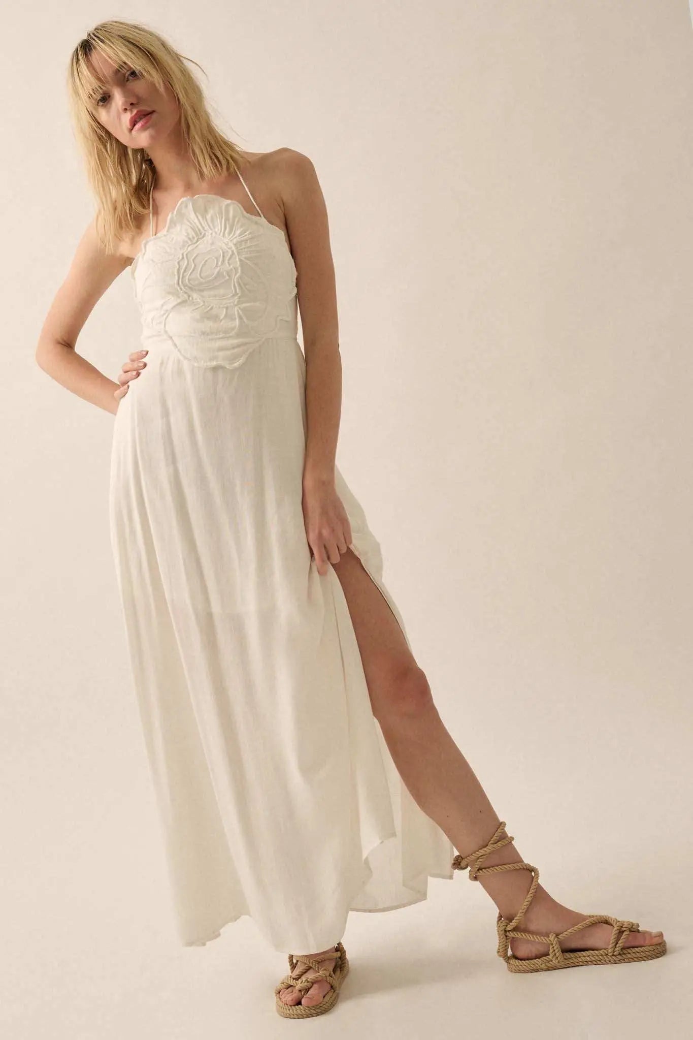Like a Rose Embroidered Halter Maxi Dress