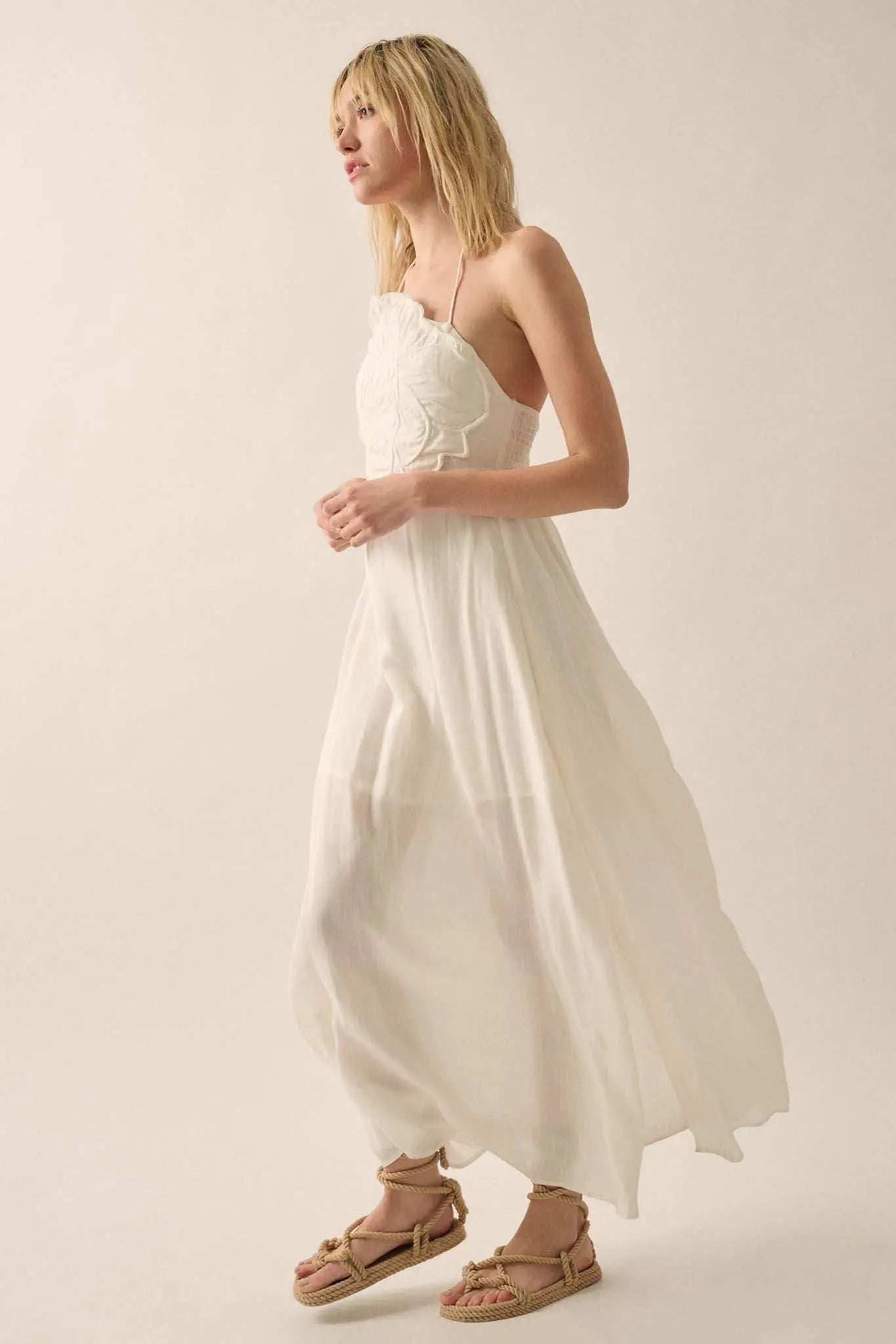 Like a Rose Embroidered Halter Maxi Dress