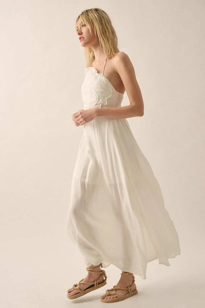 Like a Rose Embroidered Halter Maxi Dress