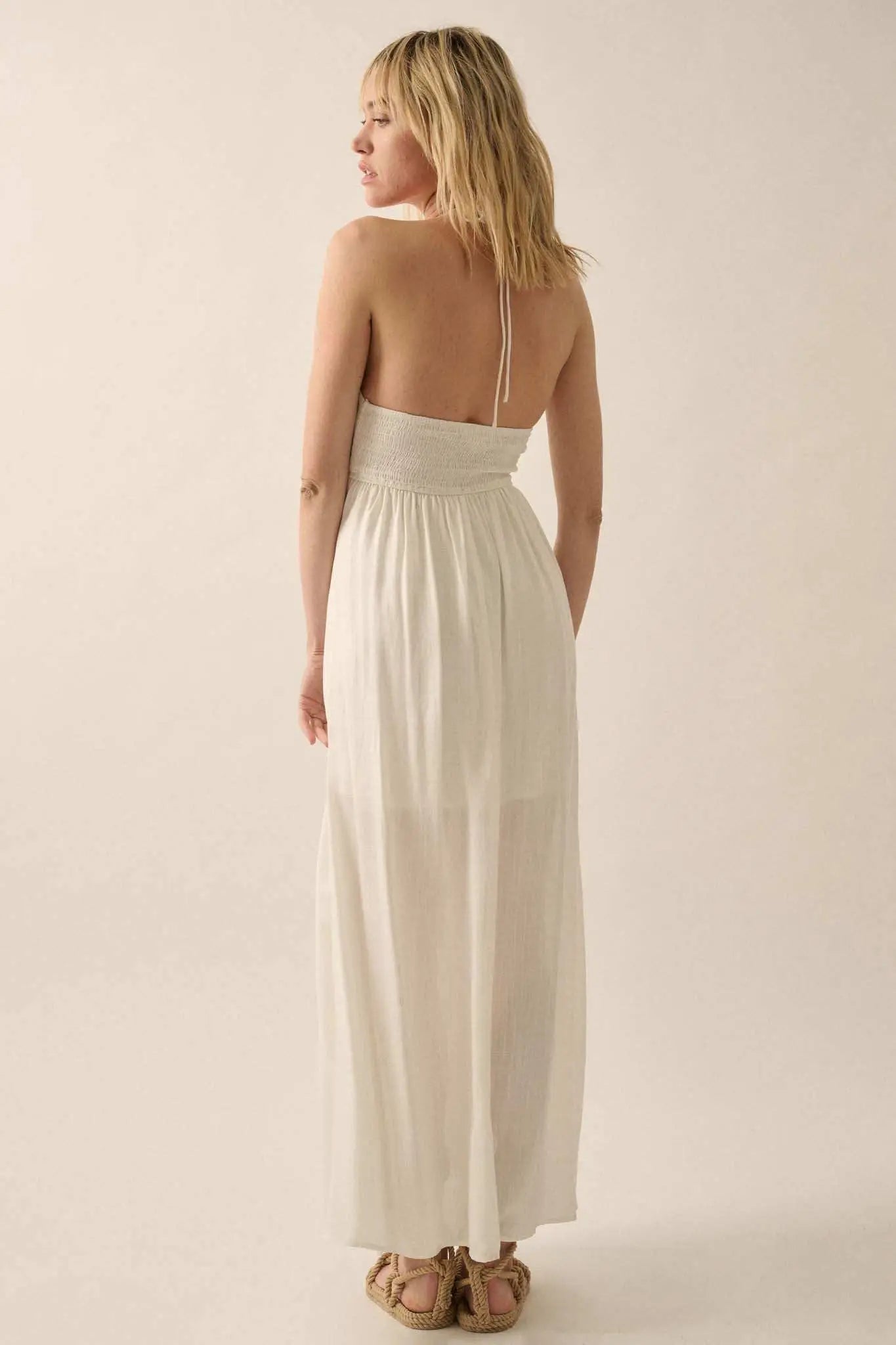 Like a Rose Embroidered Halter Maxi Dress