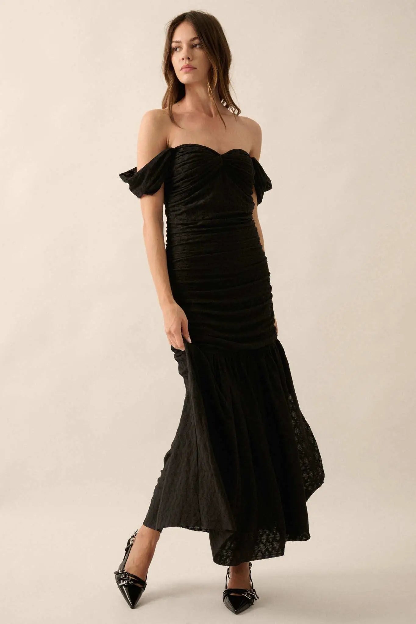 Beautiful Dreamer Textured Knit Drop-Waist Gown