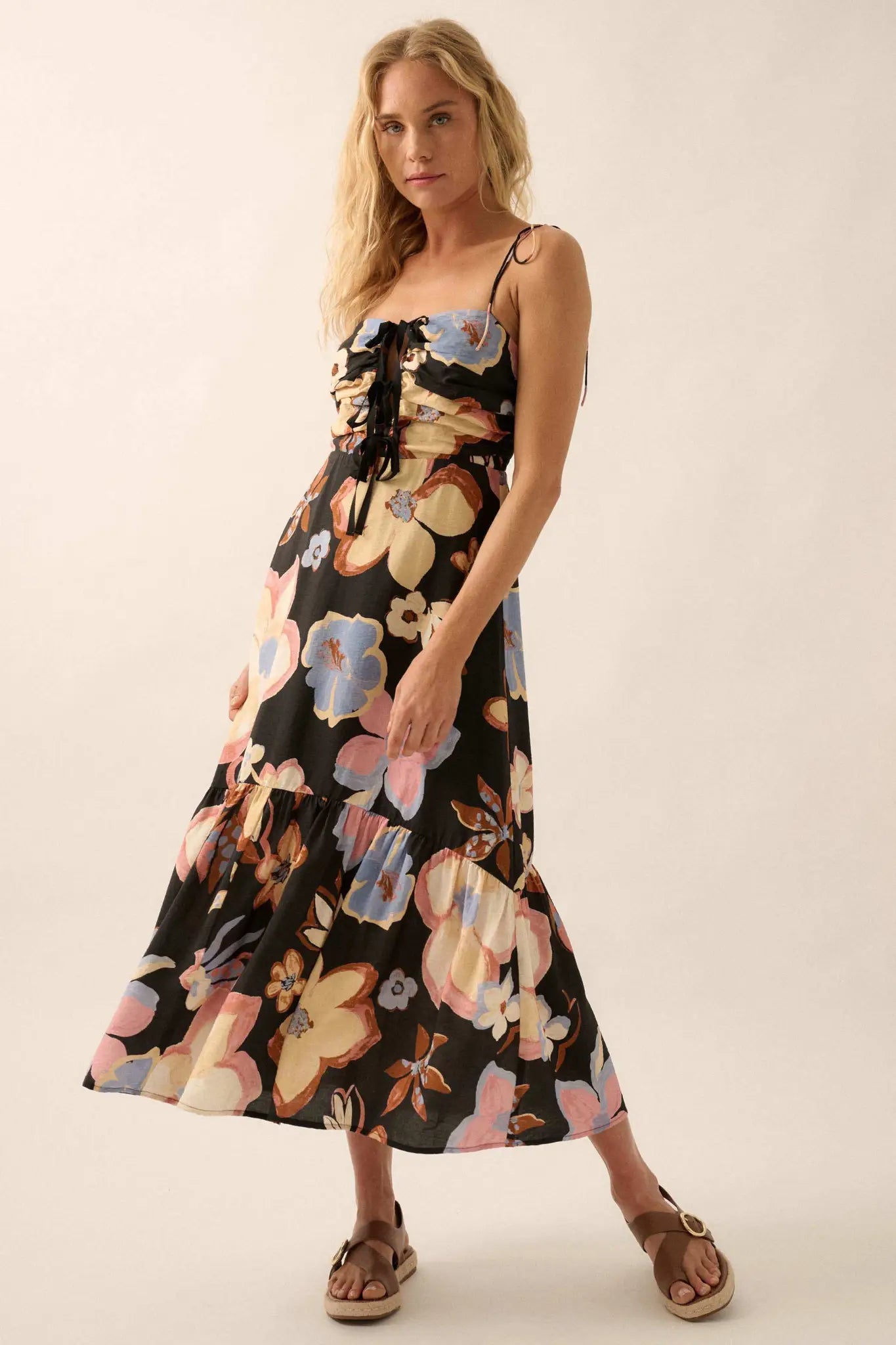 Grow for It Textured Floral Tie-Front Midi Dress