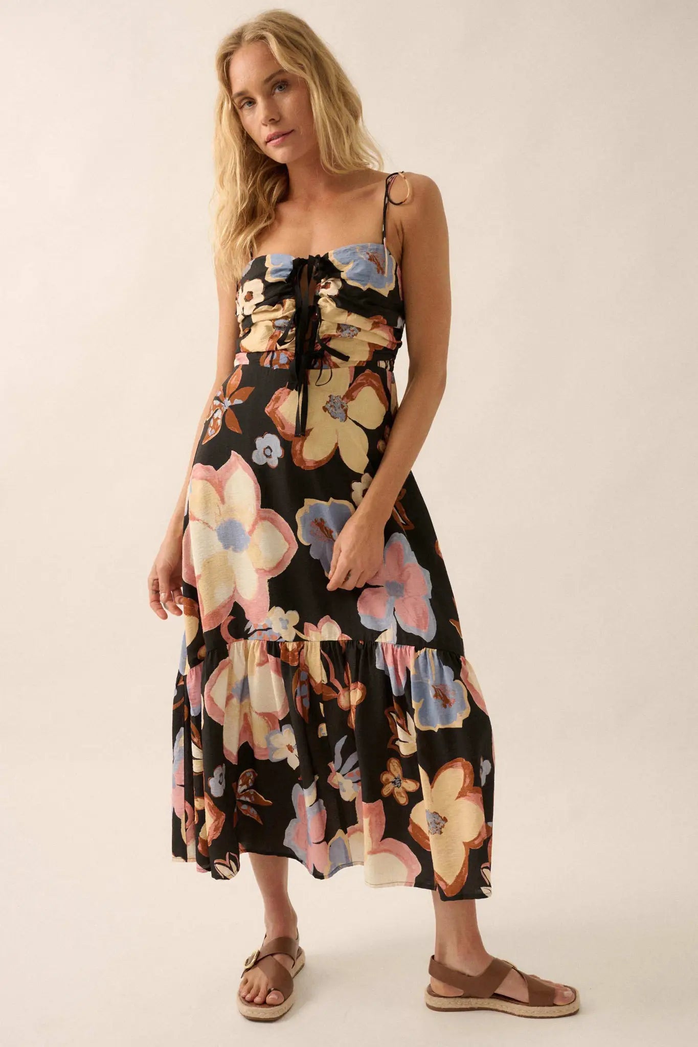 Grow for It Textured Floral Tie-Front Midi Dress