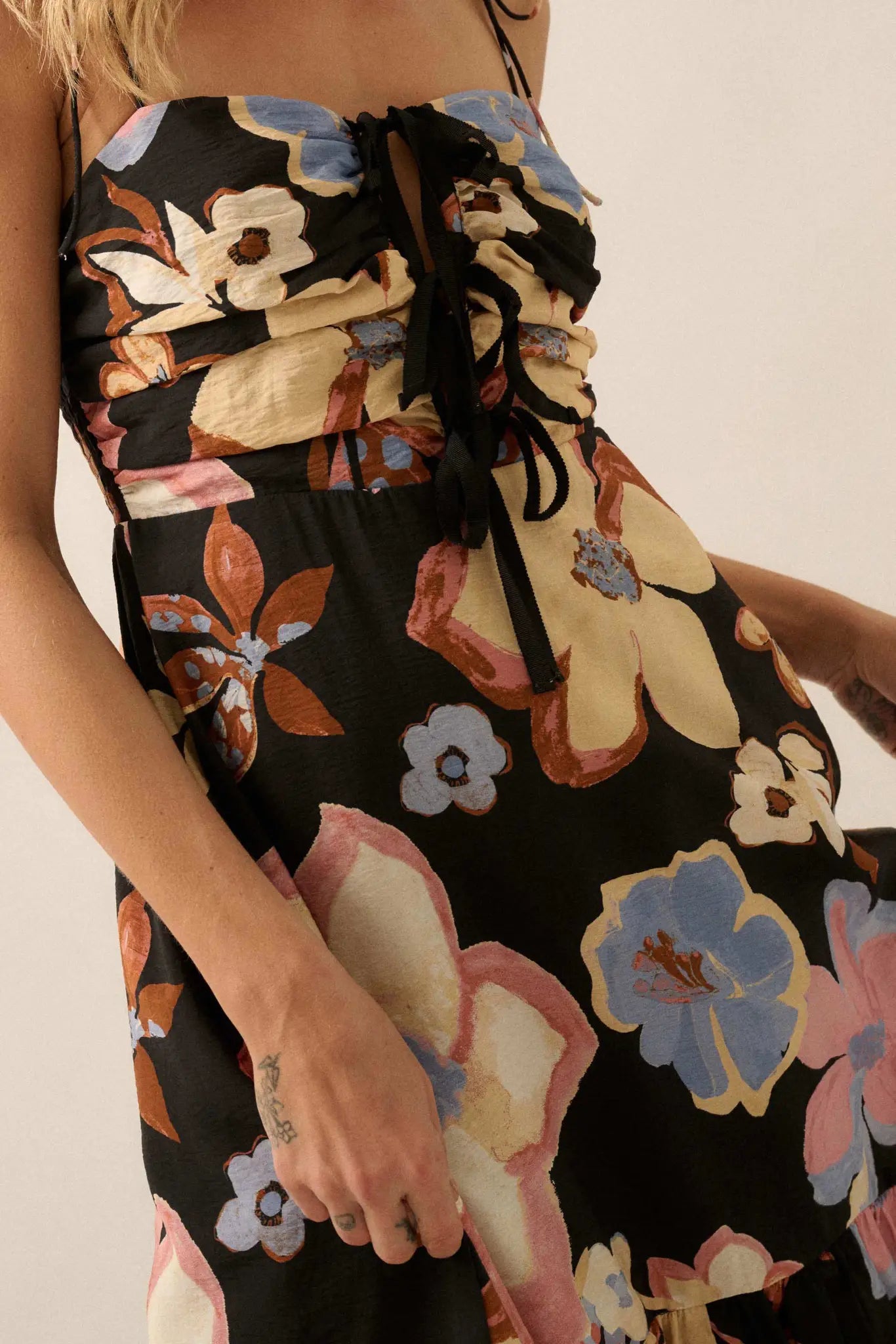 Grow for It Textured Floral Tie-Front Midi Dress