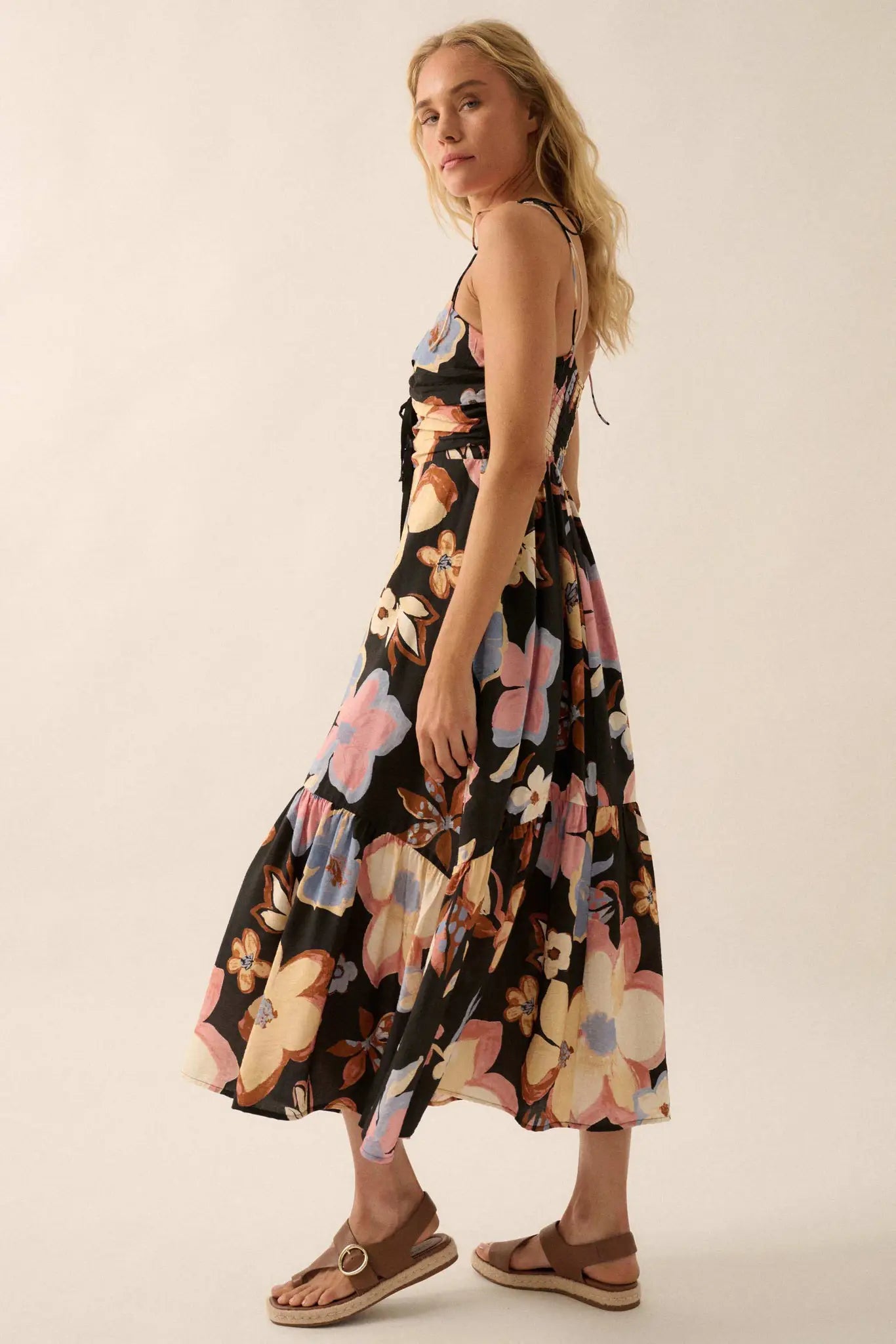 Grow for It Textured Floral Tie-Front Midi Dress