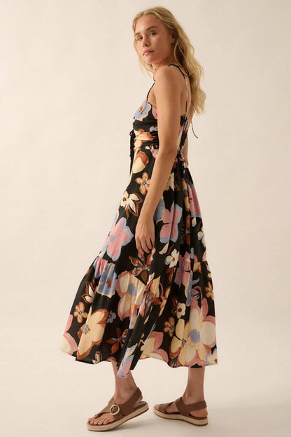 Grow for It Textured Floral Tie-Front Midi Dress