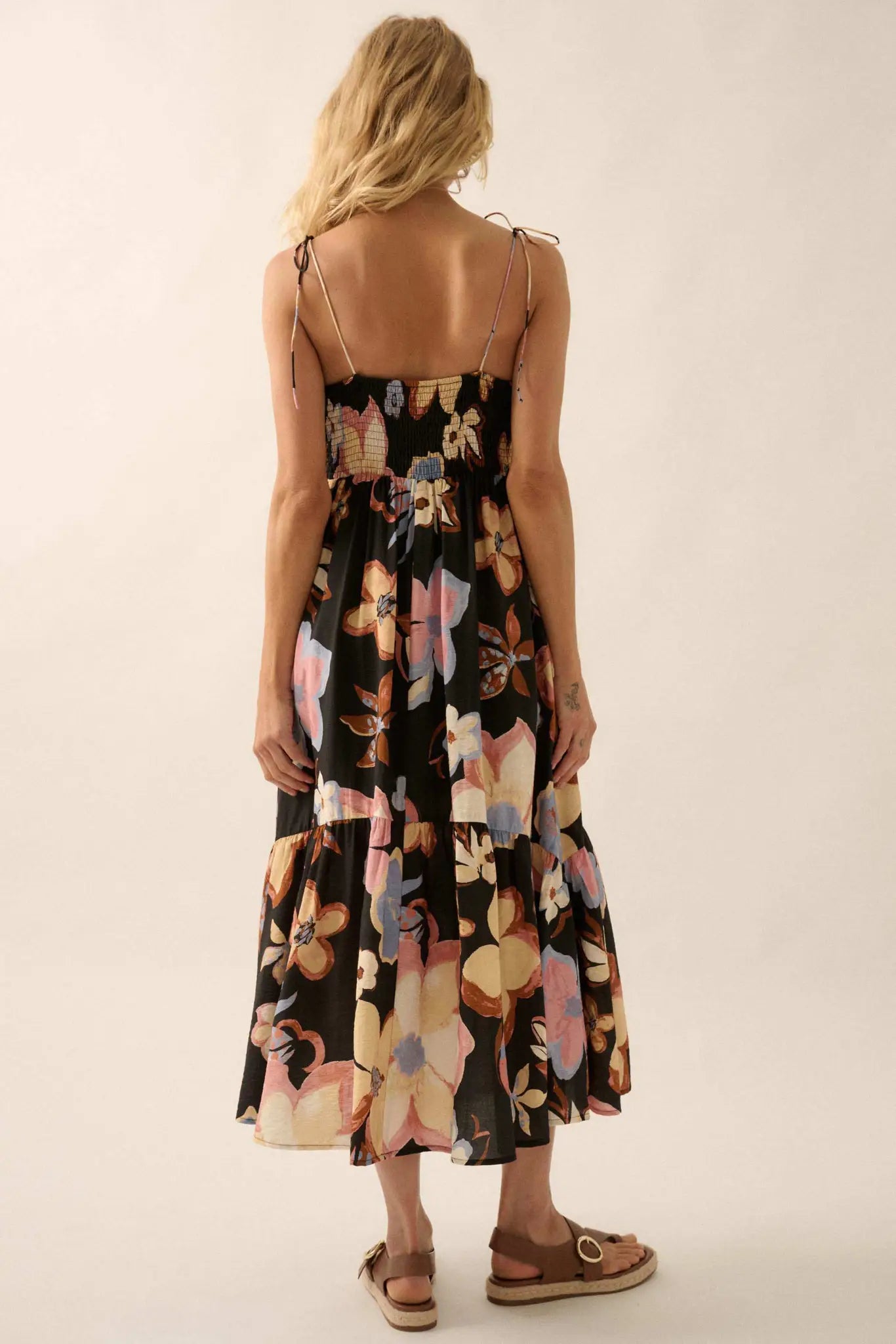 Grow for It Textured Floral Tie-Front Midi Dress