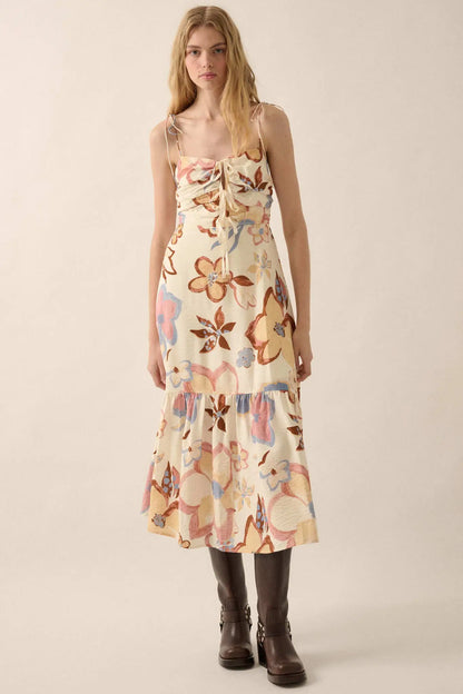 Grow for It Textured Floral Tie-Front Midi Dress