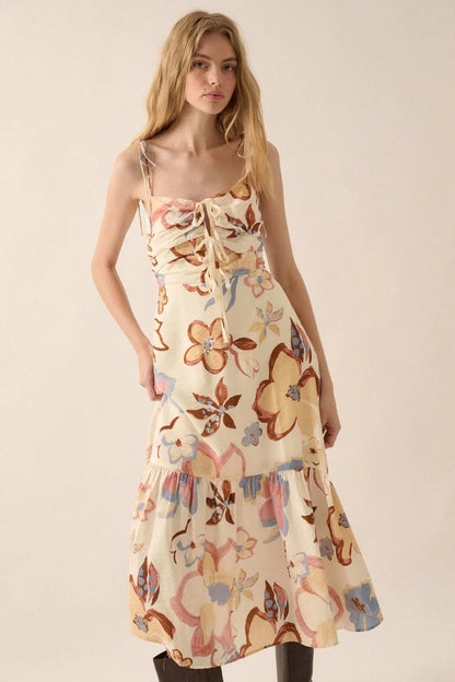 Grow for It Textured Floral Tie-Front Midi Dress
