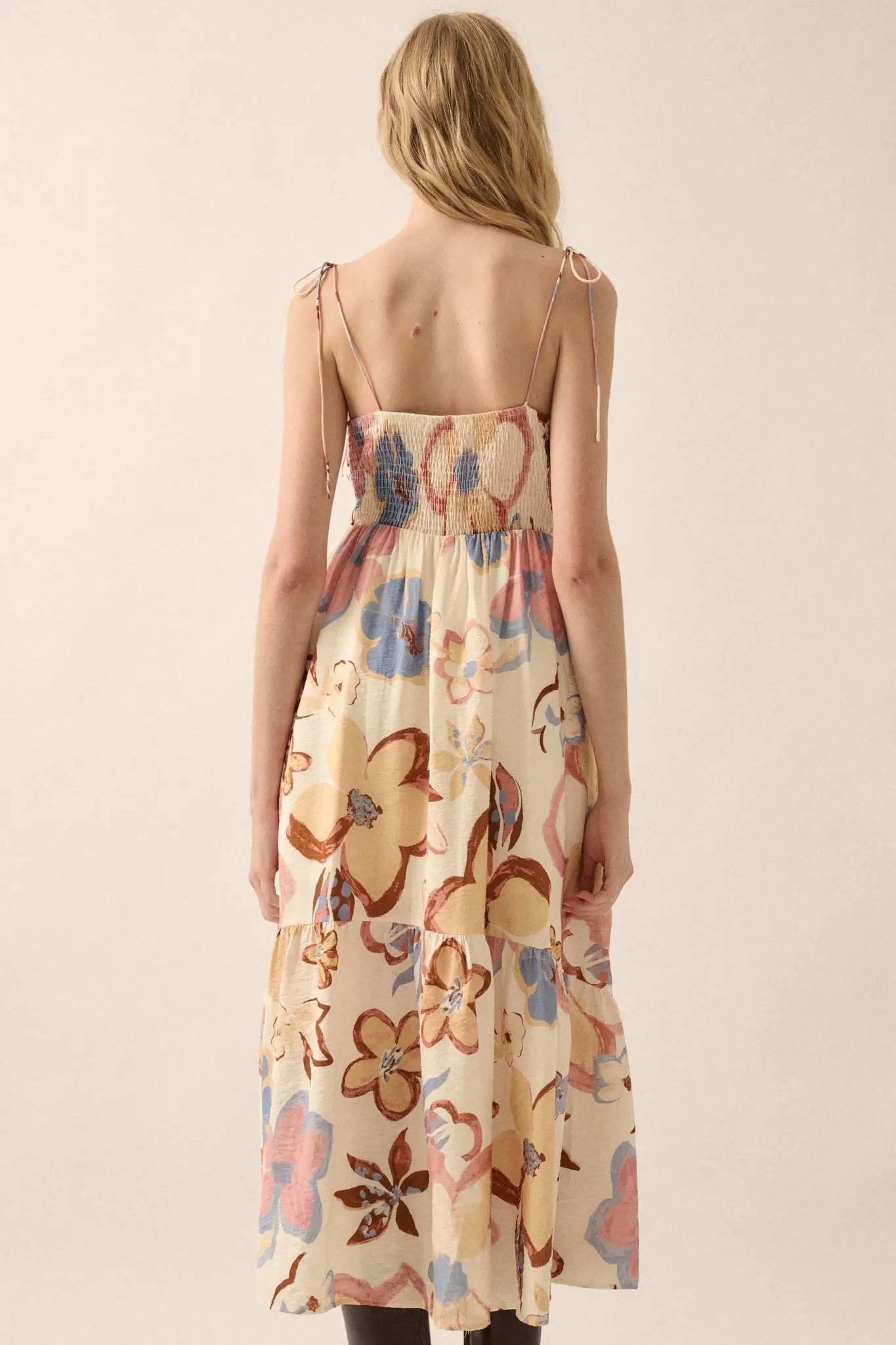 Grow for It Textured Floral Tie-Front Midi Dress