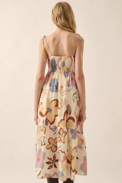Grow for It Textured Floral Tie-Front Midi Dress
