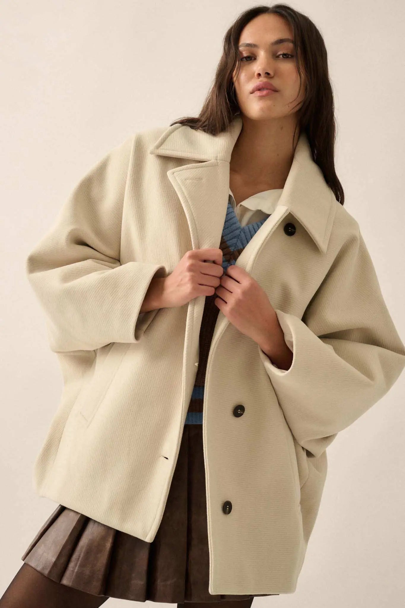 Sea to Shore Ribbed Knit Dolman Peacoat