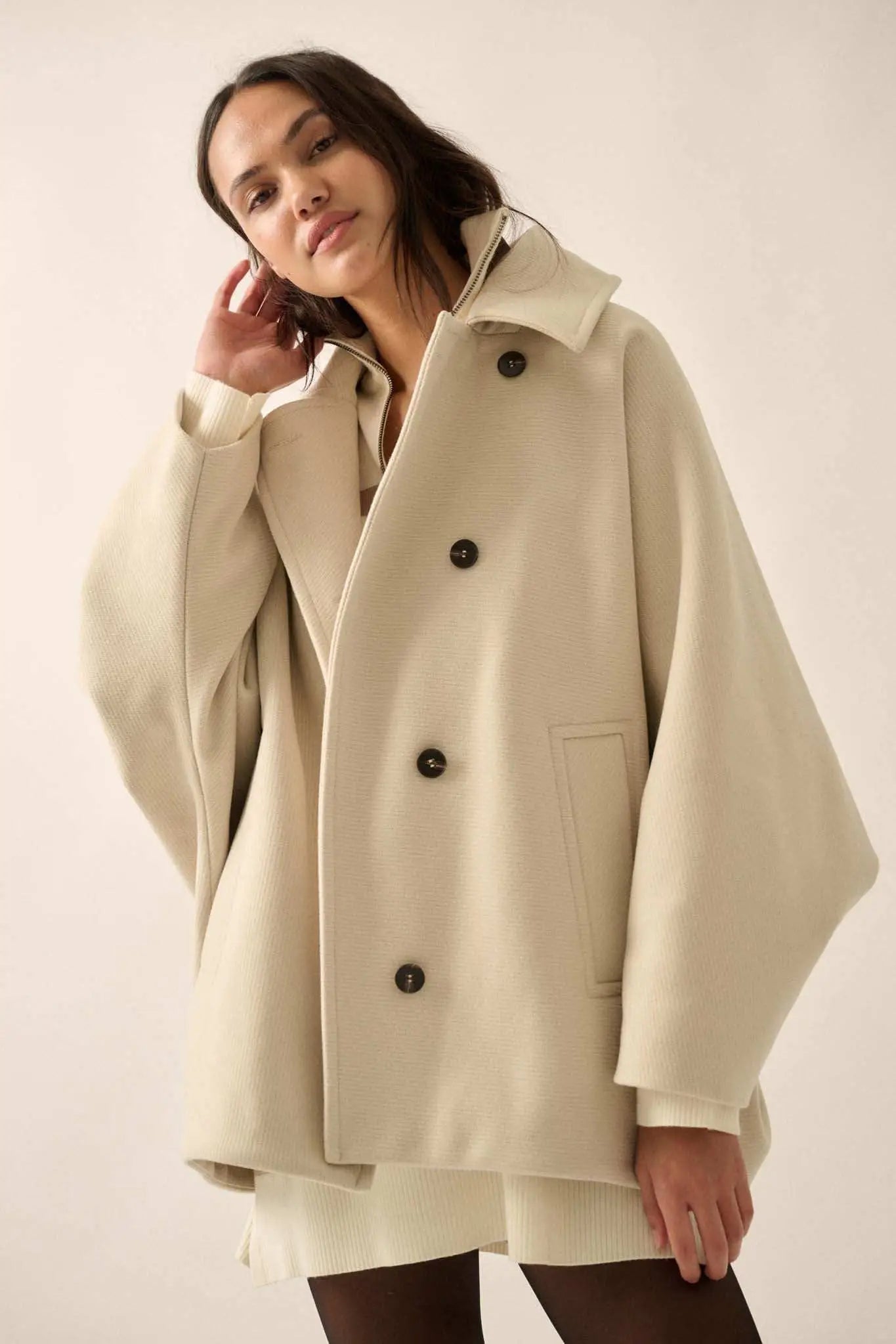 Sea to Shore Ribbed Knit Dolman Peacoat
