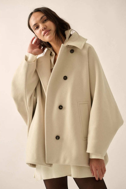 Sea to Shore Ribbed Knit Dolman Peacoat