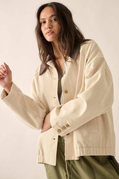Piece of Work Corduroy-Collar Twill Utility Jacket