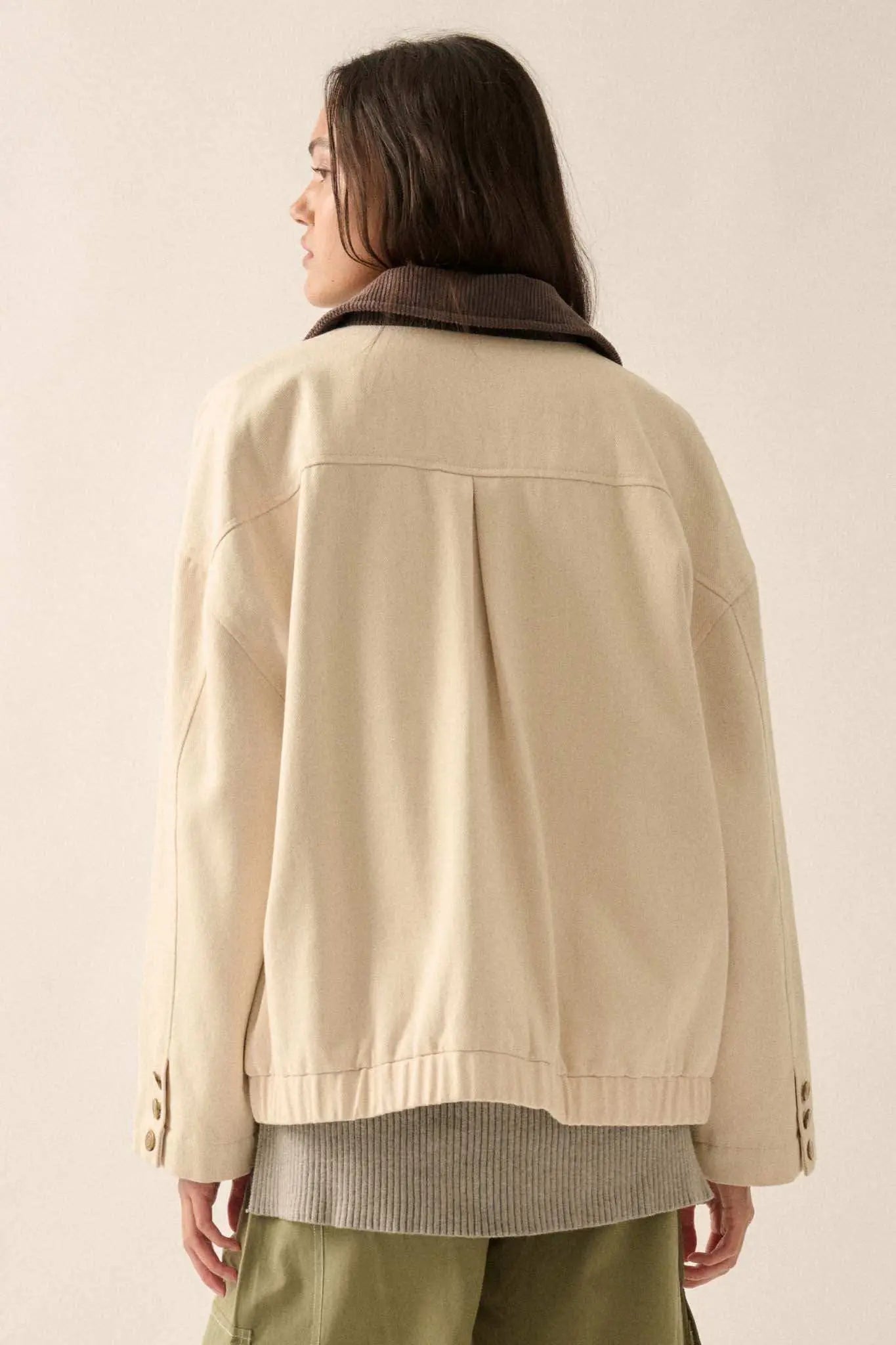 Piece of Work Corduroy-Collar Twill Utility Jacket