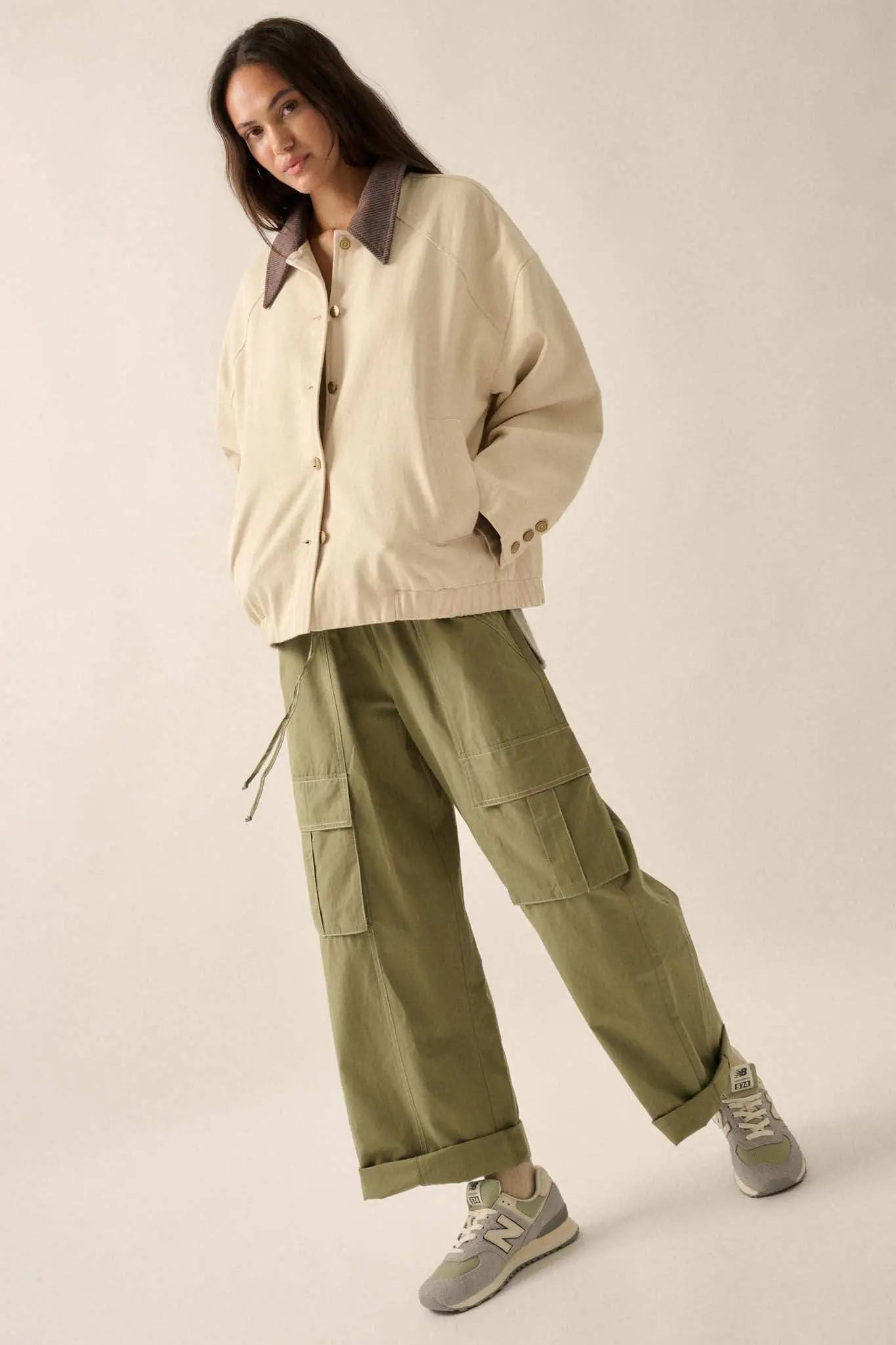 Piece of Work Corduroy-Collar Twill Utility Jacket