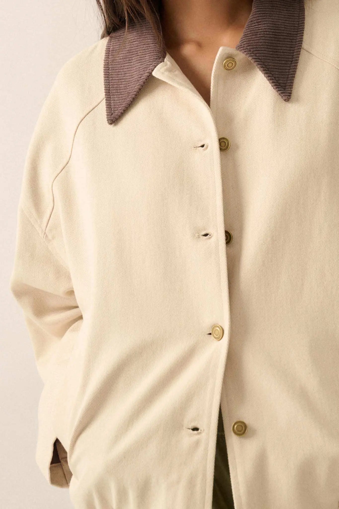 Piece of Work Corduroy-Collar Twill Utility Jacket