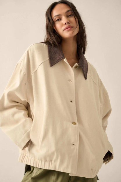 Piece of Work Corduroy-Collar Twill Utility Jacket