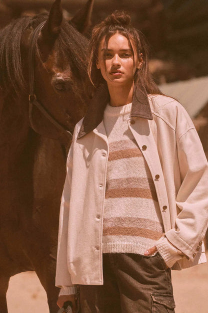 Piece of Work Corduroy-Collar Twill Utility Jacket