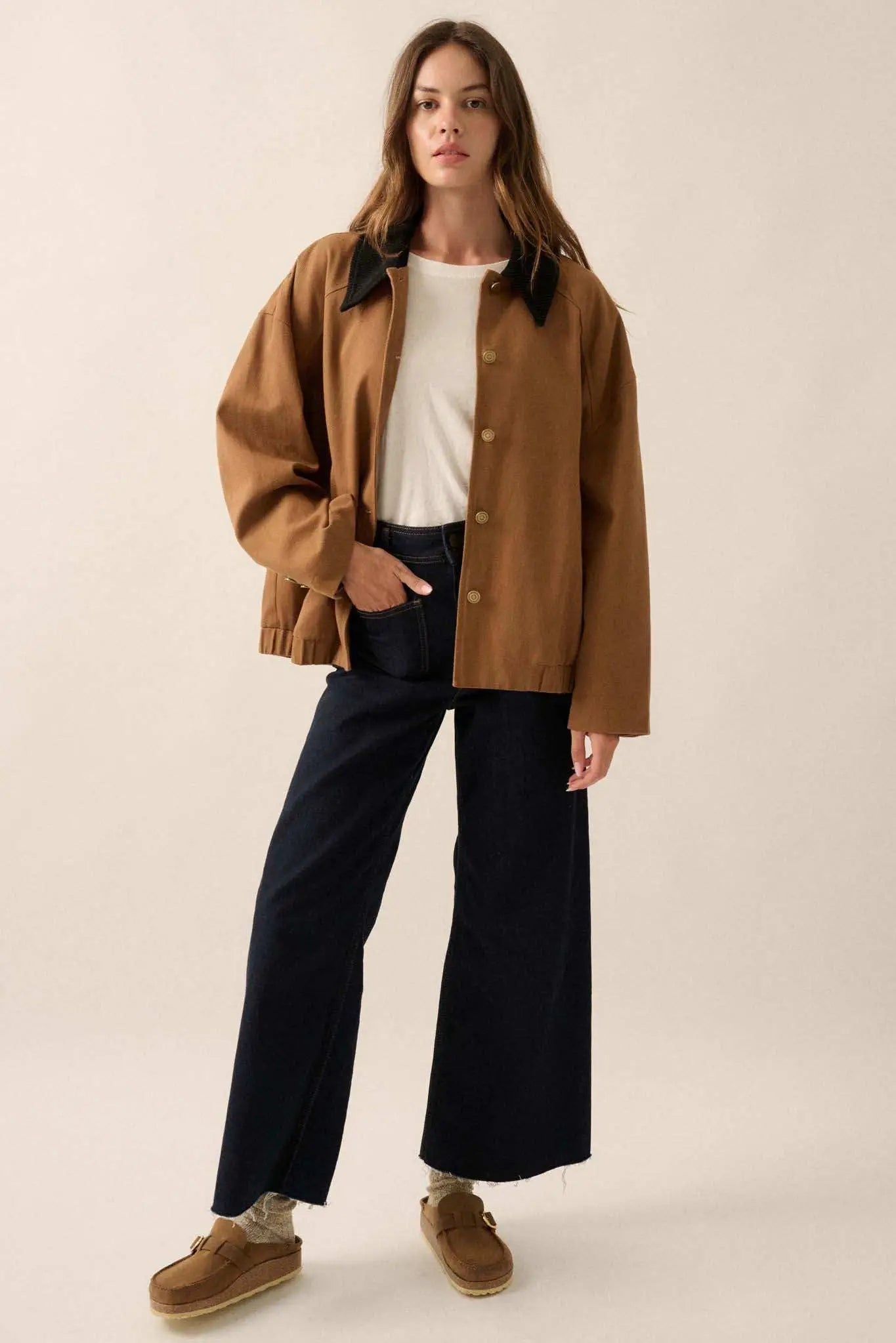 Piece of Work Corduroy-Collar Twill Utility Jacket