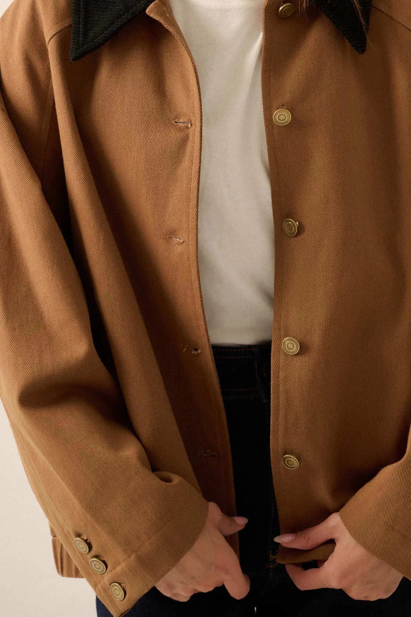 Piece of Work Corduroy-Collar Twill Utility Jacket