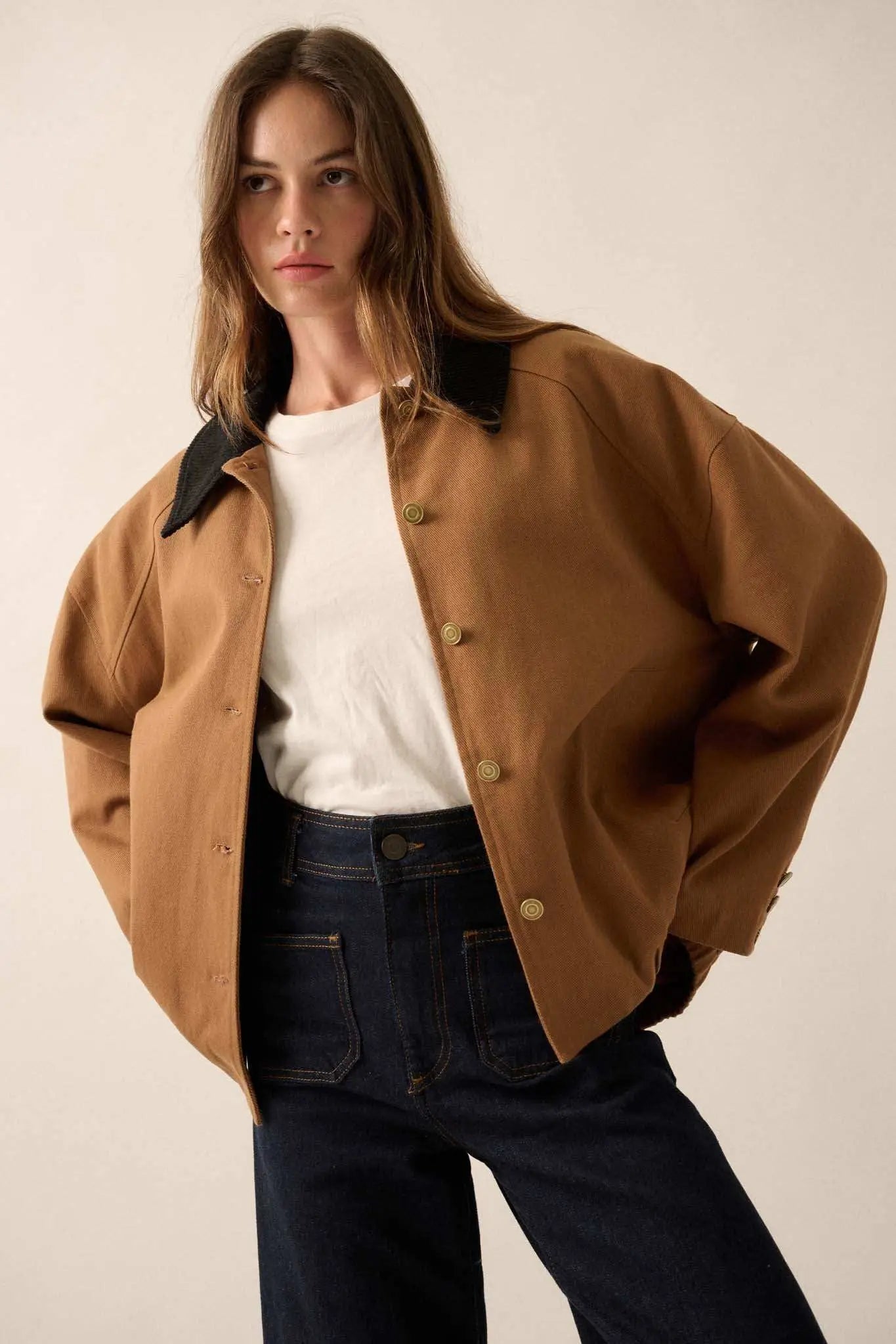Piece of Work Corduroy-Collar Twill Utility Jacket