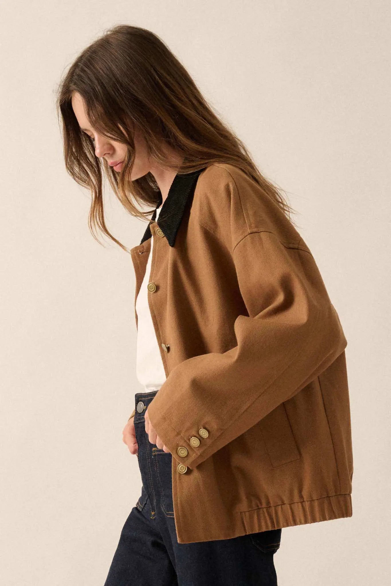 Piece of Work Corduroy-Collar Twill Utility Jacket