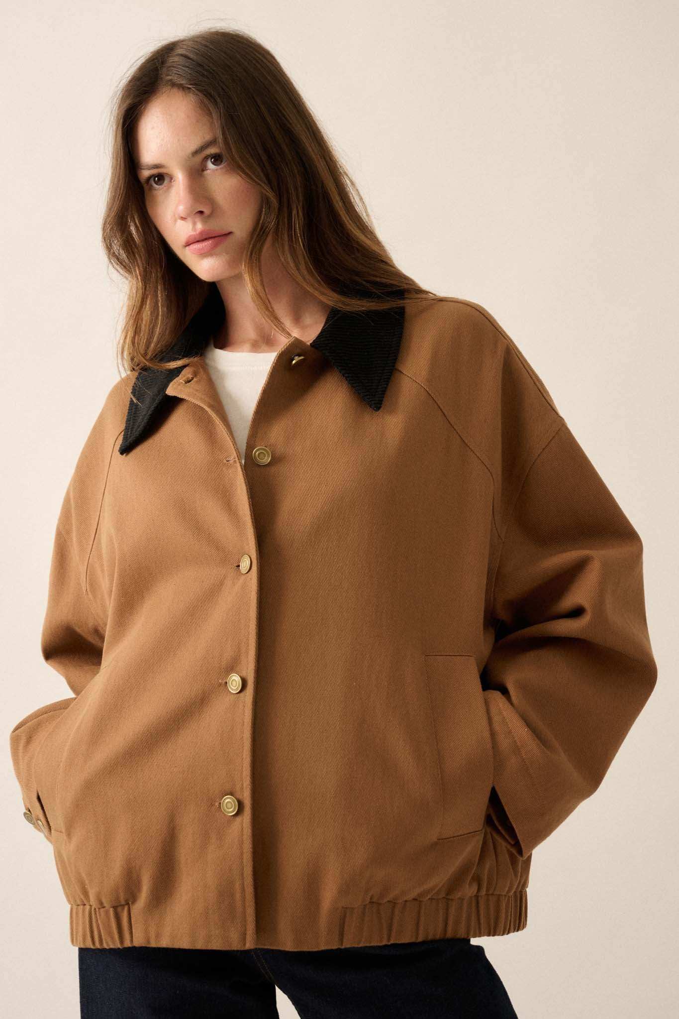 Piece of Work Corduroy-Collar Twill Utility Jacket