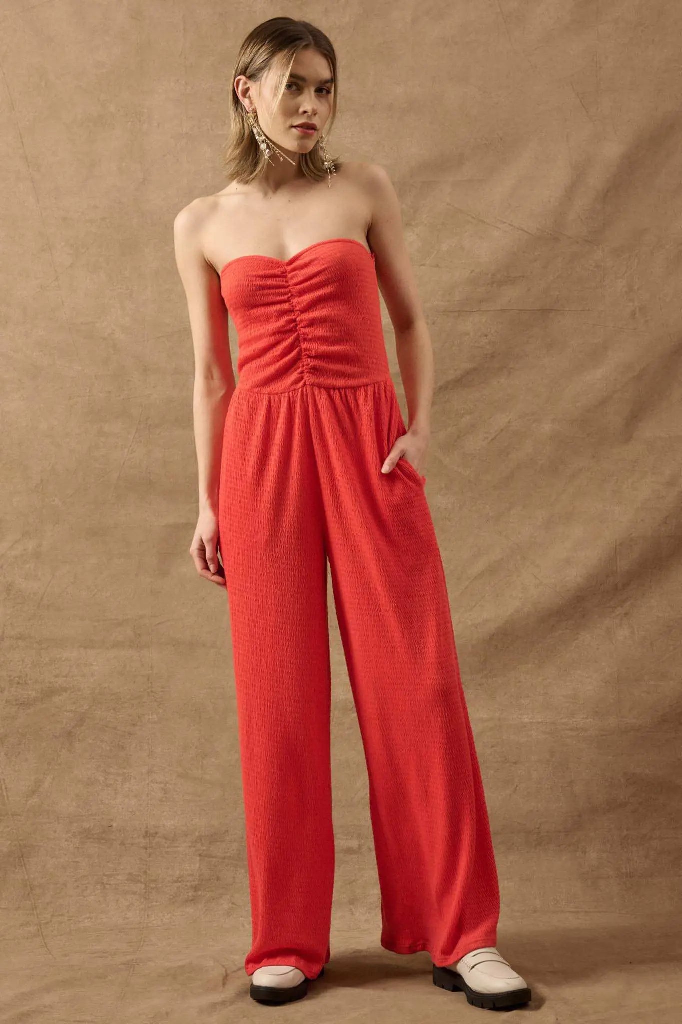 Promise the Label Smocked Jersey Strapless Jumpsuit