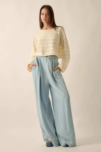 Out of the Blue Pleated Denim Wide-Leg Pants