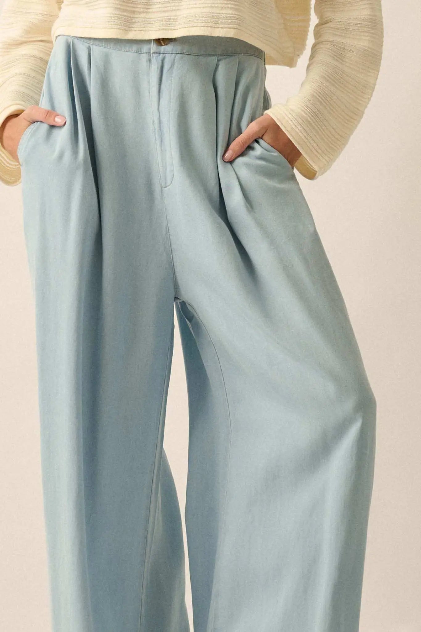 Out of the Blue Pleated Denim Wide-Leg Pants