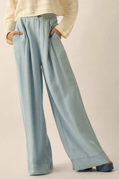 Out of the Blue Pleated Denim Wide-Leg Pants