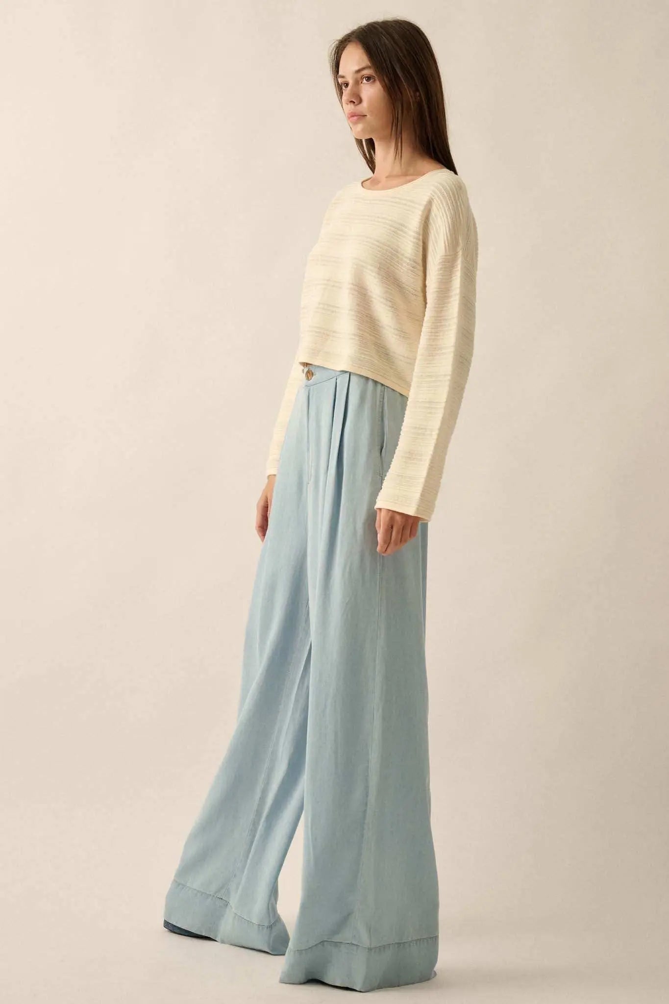 Out of the Blue Pleated Denim Wide-Leg Pants