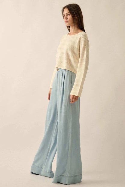 Out of the Blue Pleated Denim Wide-Leg Pants