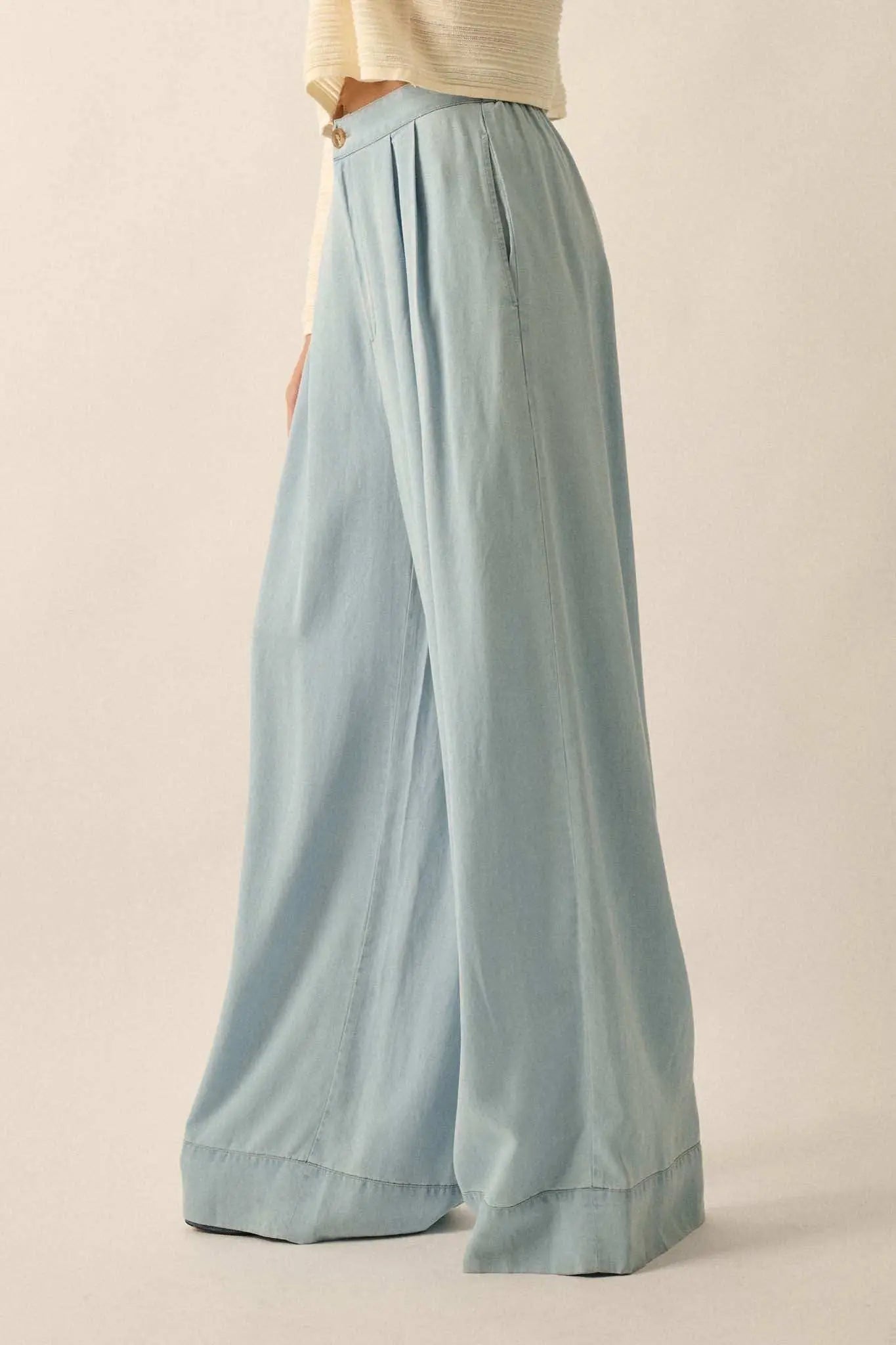 Out of the Blue Pleated Denim Wide-Leg Pants