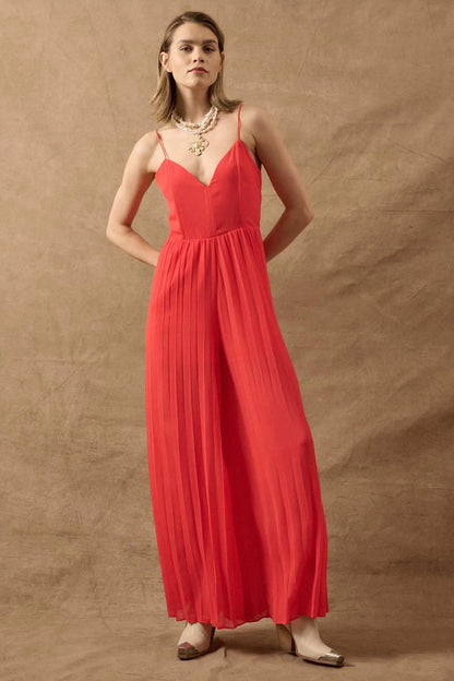 In Vogue Accordion Pleated Wide-Leg Corset Jumpsuit