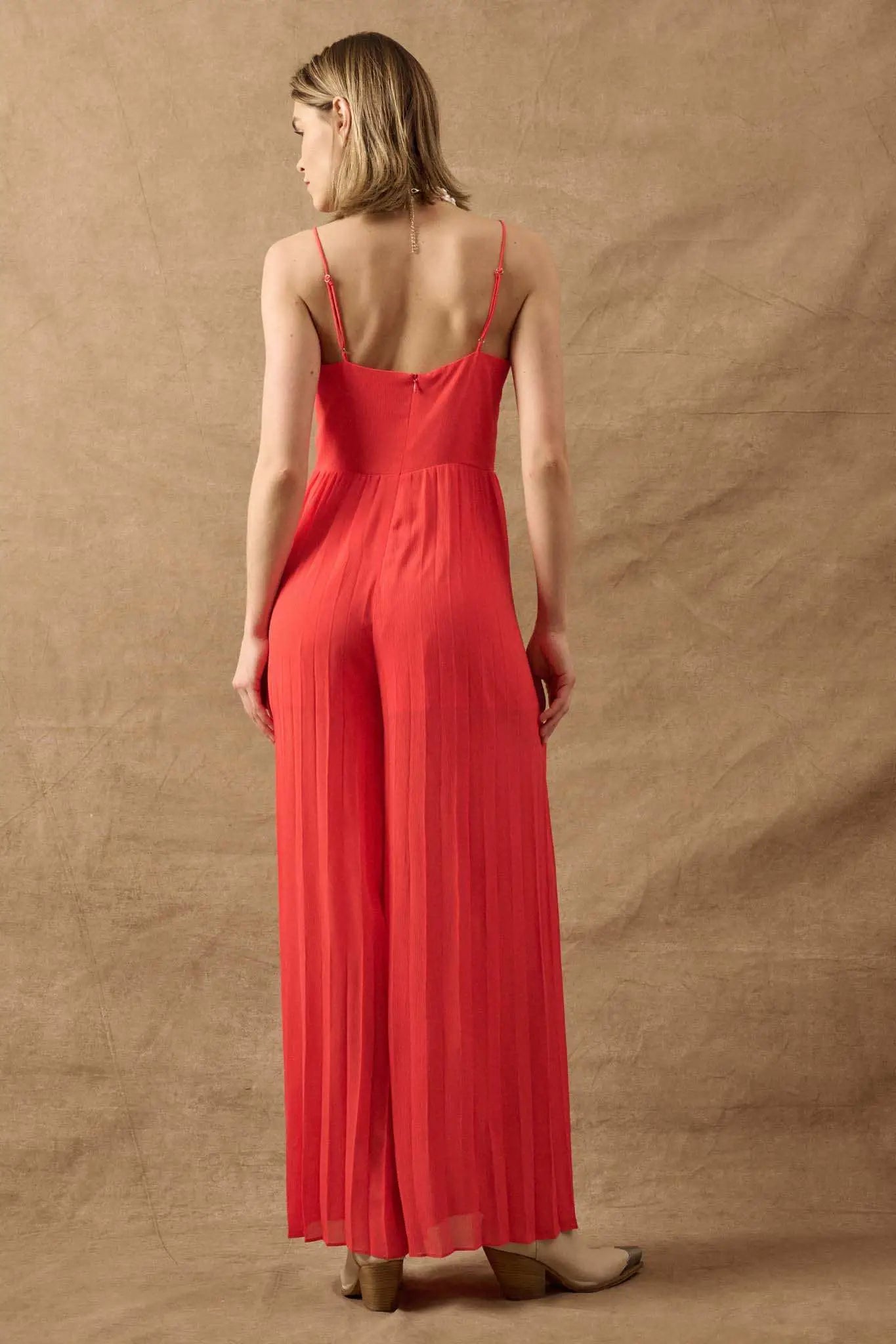 In Vogue Accordion Pleated Wide-Leg Corset Jumpsuit