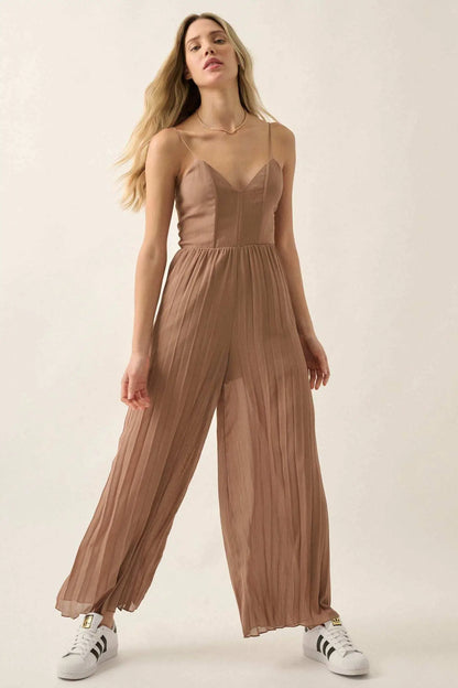 In Vogue Accordion Pleated Wide-Leg Corset Jumpsuit