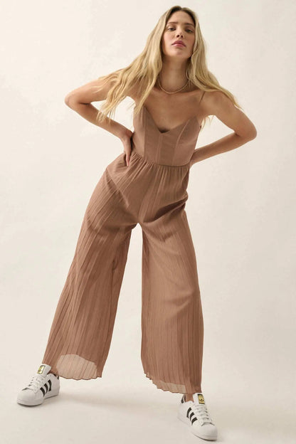 In Vogue Accordion Pleated Wide-Leg Corset Jumpsuit